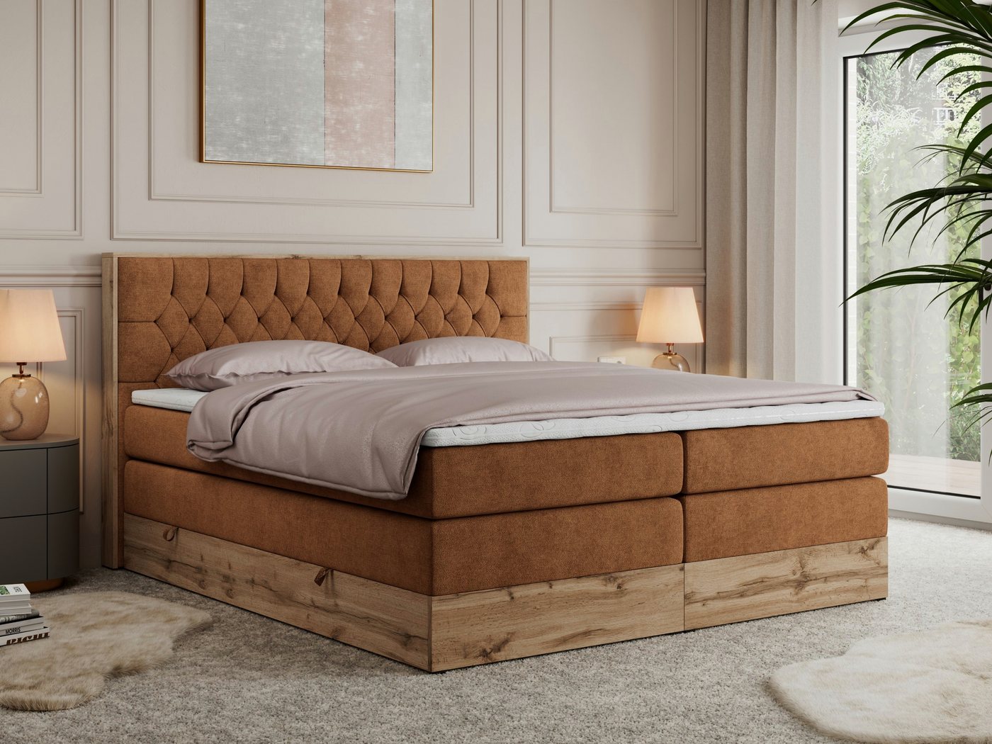 MKS MÖBEL Boxspringbett AMORE KING (Set, T30-Schaum, Topper T-25, fünf Matratzen, zwei Bettkästen), mit Multipocket Matratzen, Boxspringbett, mit Möbelplatten von MKS MÖBEL