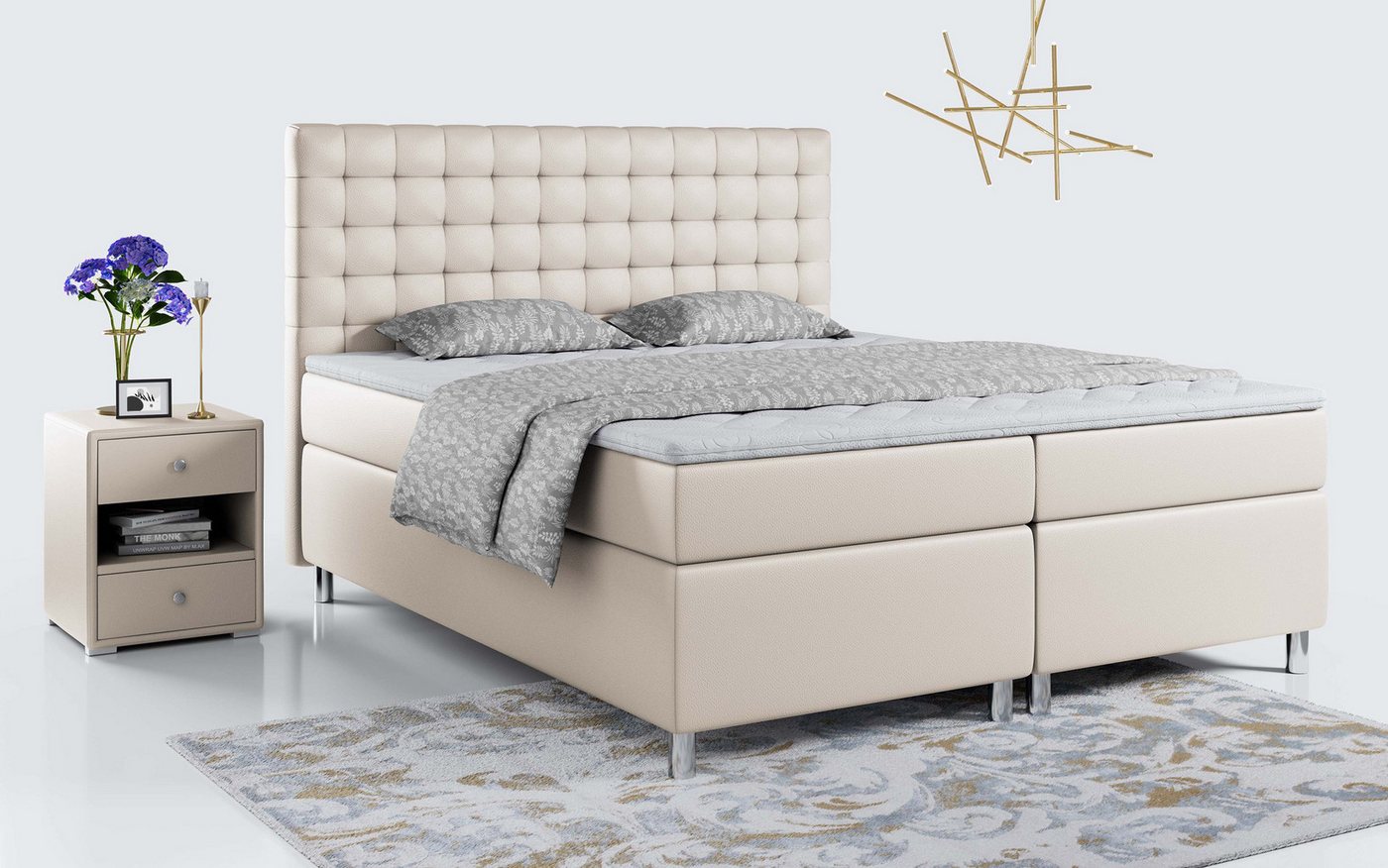 MKS MÖBEL Boxspringbett ASTI, Doppelbett mit Multipocket-Matratze - Polsterbett mit Bettkasten von MKS MÖBEL