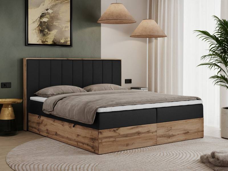 MKS MÖBEL Boxspringbett BELLISSIMO (Bett mit genähtem Kopfteil, T30-Schaum, Topper T25), Boxspringbett, Multipocket Matratzen, zwei Bettkästen, Möbelplatten von MKS MÖBEL