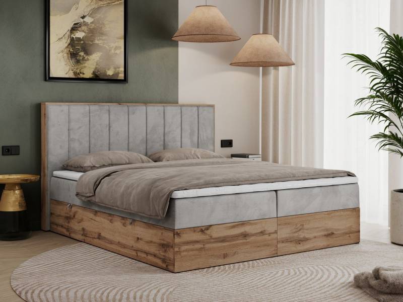 MKS MÖBEL Boxspringbett BELLISSIMO (Bett mit genähtem Kopfteil, T30-Schaum, Topper T25), Boxspringbett, Multipocket Matratzen, zwei Bettkästen, Möbelplatten von MKS MÖBEL