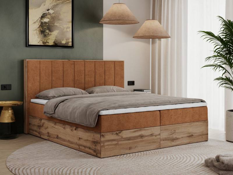 MKS MÖBEL Boxspringbett BELLISSIMO (Bett mit genähtem Kopfteil, T30-Schaum, Topper T25), Boxspringbett, Multipocket Matratzen, zwei Bettkästen, Möbelplatten von MKS MÖBEL