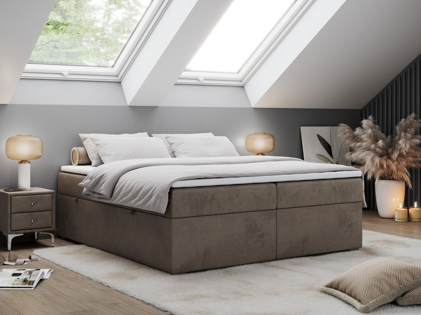 MKS MÖBEL Boxspringbett BESS (Set, Packung, Zwei Bettkästen, T30-Schaum, 7 Härtezonen), Doppelbett, Multipocket-Matratzen, Topper T25, zum Schlafzimmer von MKS MÖBEL