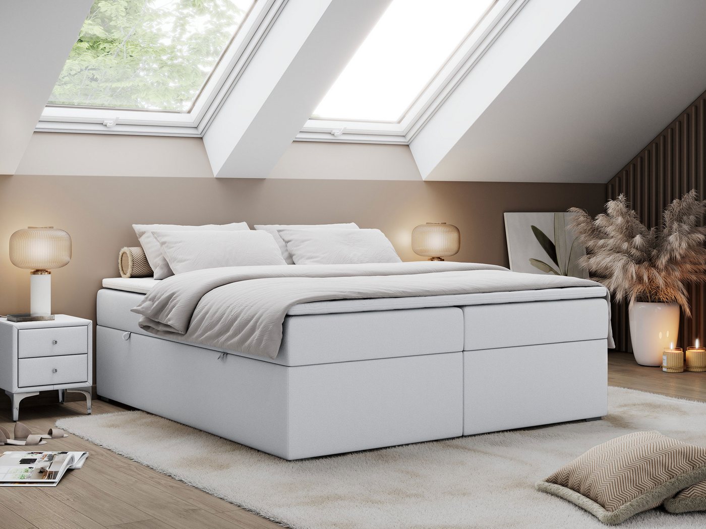 MKS MÖBEL Boxspringbett BESS (Set, Packung, Zwei Bettkästen, T30-Schaum, 7 Härtezonen), Doppelbett, Multipocket-Matratzen, Topper T25, zum Schlafzimmer von MKS MÖBEL