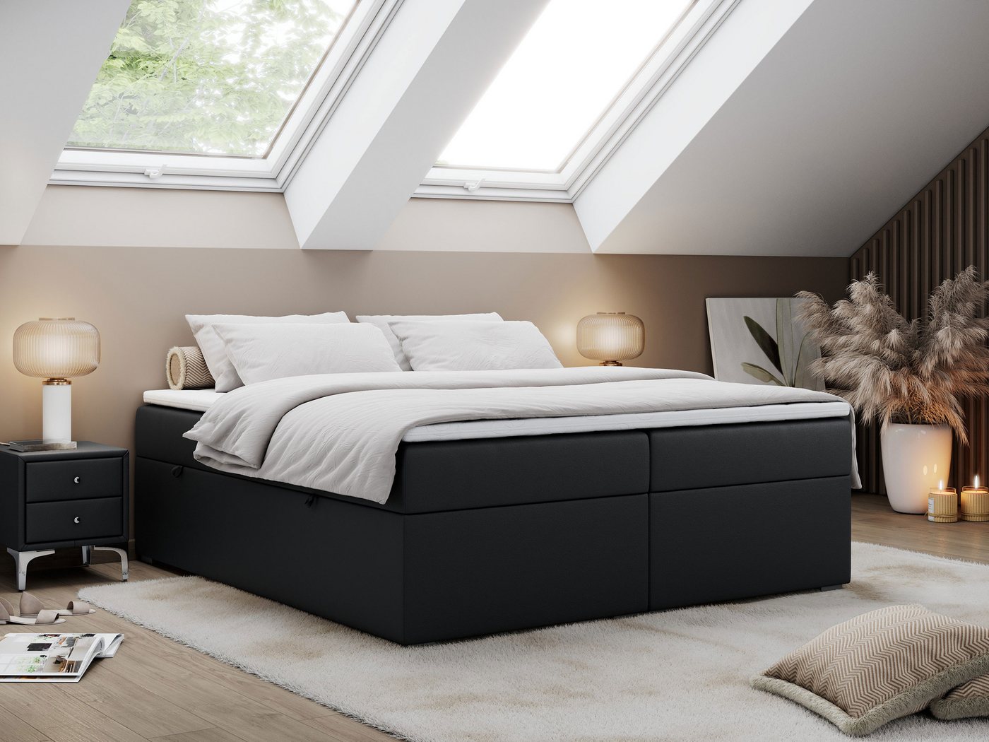 MKS MÖBEL Boxspringbett BESS (Set, Packung, Zwei Bettkästen, T30-Schaum, 7 Härtezonen), Doppelbett, Multipocket-Matratzen, Topper T25, zum Schlafzimmer von MKS MÖBEL
