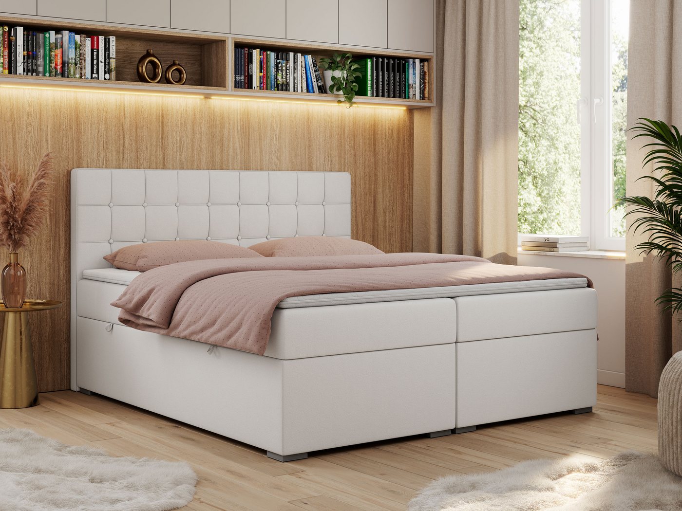 MKS MÖBEL Boxspringbett CARMEN (Set, Packung, T30-Schaum, Topper T25, Kopfstütze mit Knöpfen), Multipocket-Matratzen, Doppelbett, Polsterbett, Kopfstütze von MKS MÖBEL