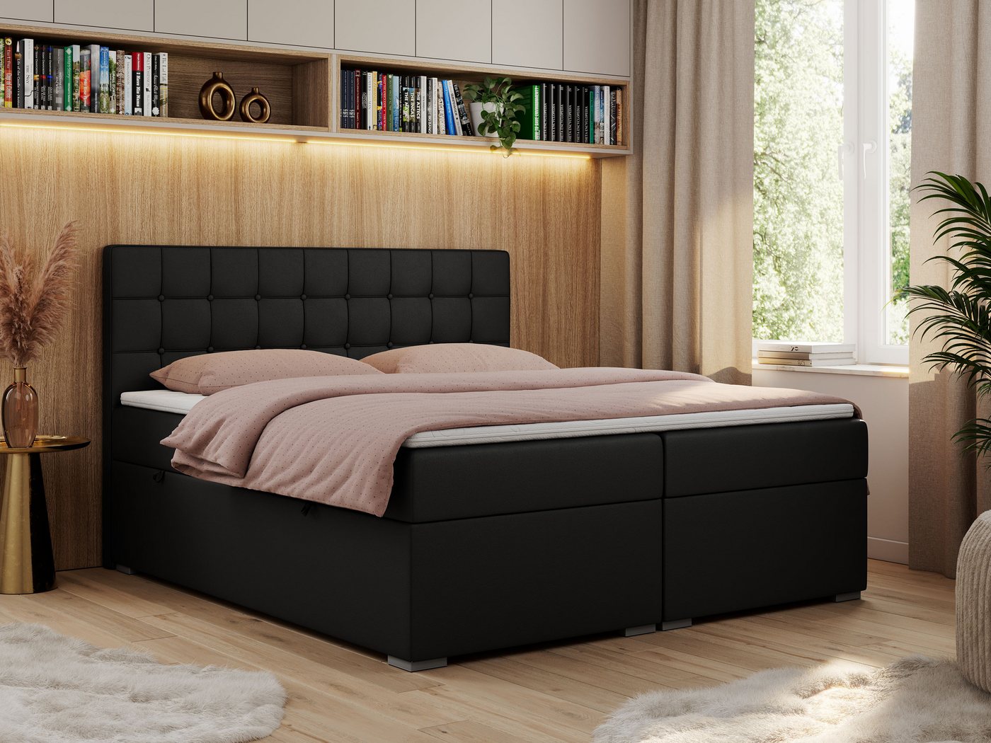MKS MÖBEL Boxspringbett CARMEN (Set, Packung, T30-Schaum, Topper T25, Kopfstütze mit Knöpfen), Multipocket-Matratzen, Doppelbett, Polsterbett, Kopfstütze von MKS MÖBEL