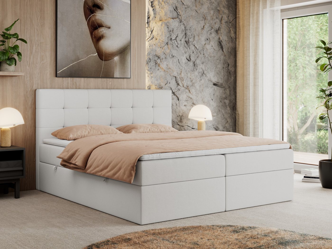 MKS MÖBEL Boxspringbett CENTOS, Doppelbett mit Multipocket-Matratze - Polsterbett mit Bettkasten von MKS MÖBEL