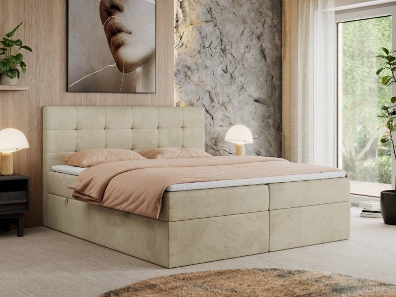 MKS MÖBEL Boxspringbett CENTOS (Set, Packung, Gepolsterte Kopfstütze, T30-Schaum, Topper T25, Modern), Doppelbett, Multipocket-Matratzen, zwei Bettkästen von MKS MÖBEL