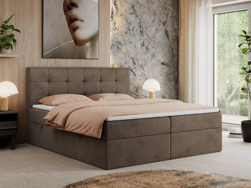 MKS MÖBEL Boxspringbett CENTOS (Set, Packung, Gepolsterte Kopfstütze, T30-Schaum, Topper T25, Modern), Doppelbett, Multipocket-Matratzen, zwei Bettkästen von MKS MÖBEL