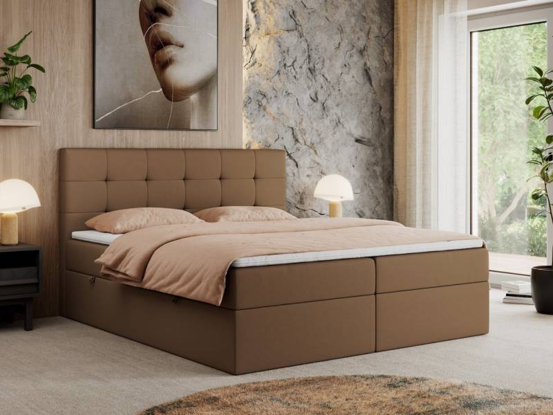 MKS MÖBEL Boxspringbett CENTOS (Set, Packung, Gepolsterte Kopfstütze, T30-Schaum, Topper T25, Modern), Doppelbett, Multipocket-Matratzen, zwei Bettkästen von MKS MÖBEL