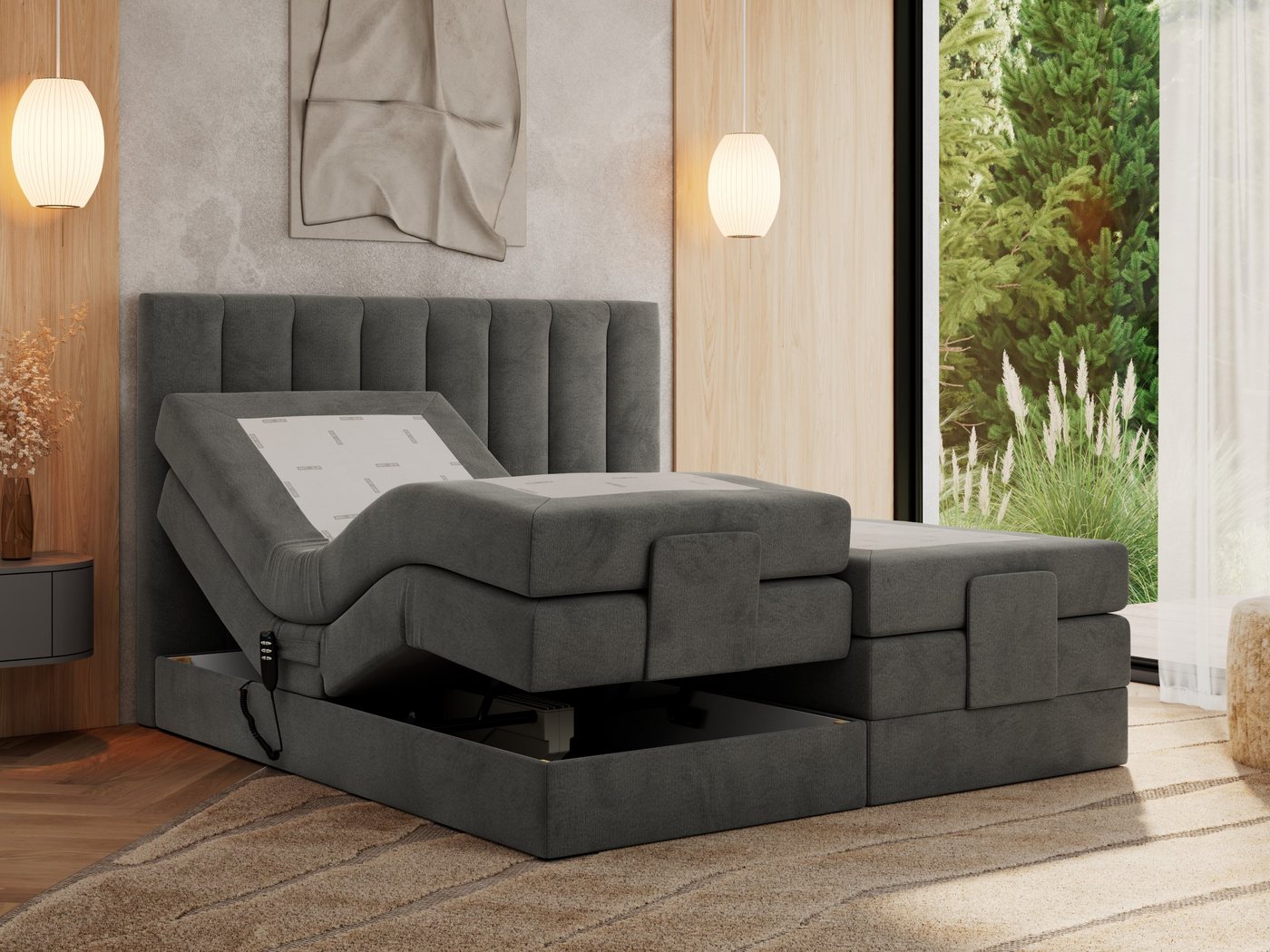 MKS MÖBEL Boxspringbett COMFORTO (Set, Packung, Multipocket-Matratzen, T30-Schaum, Toppper), Doppelbett mit Elektrisch verstellbare, zwei Bettkasten von MKS MÖBEL