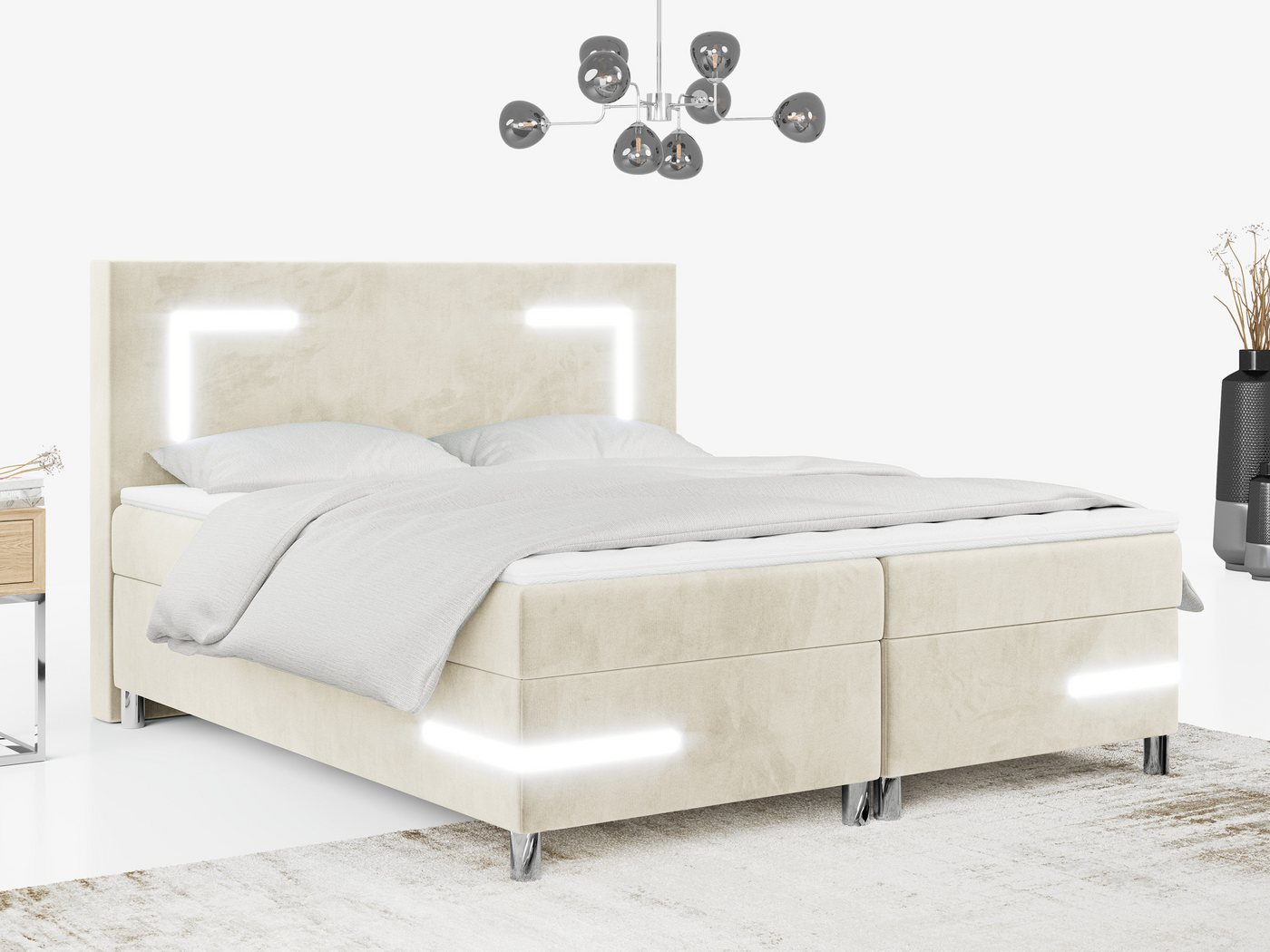 MKS MÖBEL Boxspringbett DEMONTE, Doppelbett mit Multipocket-Matratze - Modern Bett mit Beleuchtung von MKS MÖBEL
