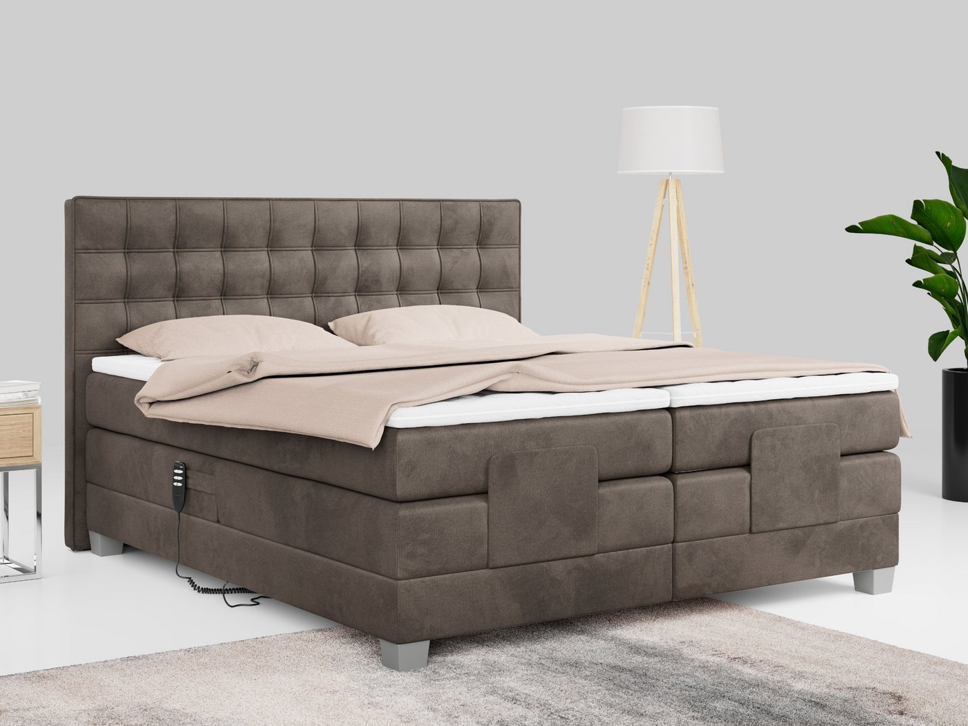 MKS MÖBEL Boxspringbett ELECTRO (Set, Packung, Multipocket-Matratzen, T30-Schaum, Elektrische Matratzenverstellung), Elektrisch verstellbare, Doppelbett mit Kopfteil, 3 Matratzen, Topper von MKS MÖBEL