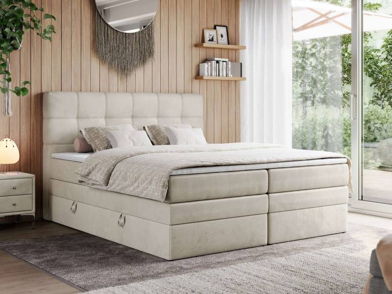 MKS MÖBEL Boxspringbett ERNI KING (T30-Schaum, Topper T25, Bettkasten), Polsterbett mit Bettkasten und fünf Matratzen - Stauraumbett von MKS MÖBEL