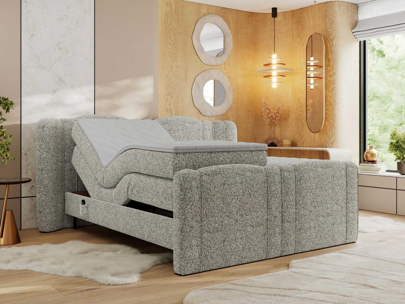 MKS MÖBEL Boxspringbett FORTINA (Multipocket-Matratzen, T30-Schaum, Toppper), Doppelbett mit Elektrisch verstellbare von MKS MÖBEL
