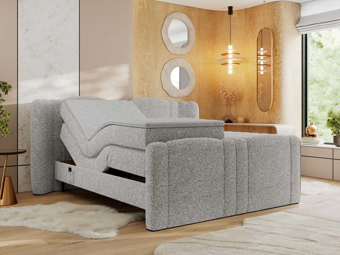 MKS MÖBEL Boxspringbett FORTINA (Multipocket-Matratzen, T30-Schaum, Toppper), Doppelbett mit Elektrisch verstellbare von MKS MÖBEL