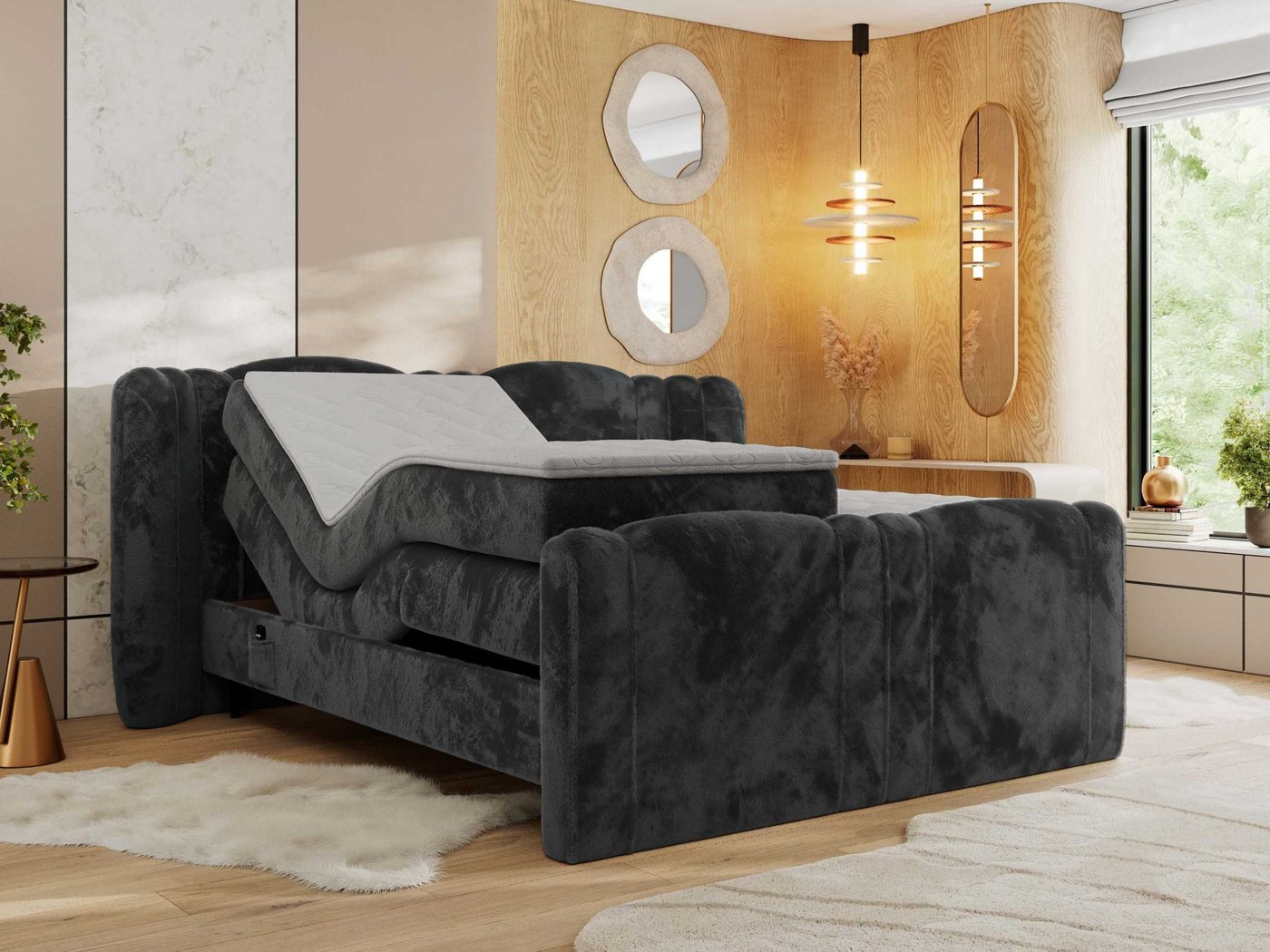 MKS MÖBEL Boxspringbett FORTINA (Multipocket-Matratzen, T30-Schaum, Toppper), Doppelbett mit Elektrisch verstellbare von MKS MÖBEL