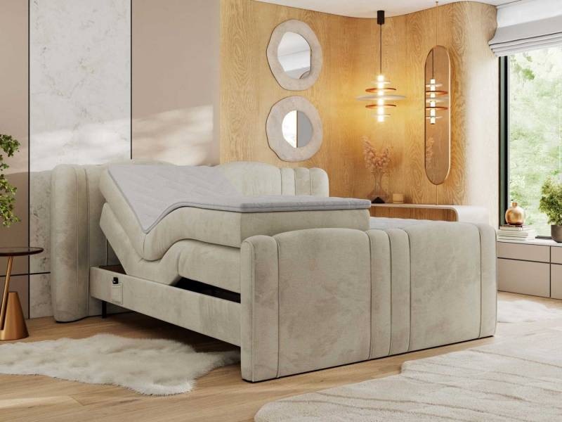 MKS MÖBEL Boxspringbett FORTINA (Multipocket-Matratzen, T30-Schaum, Toppper), Doppelbett mit Elektrisch verstellbare von MKS MÖBEL