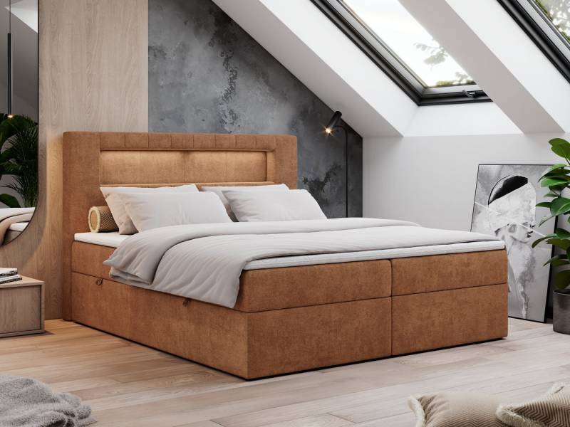 MKS MÖBEL Boxspringbett GOLD5 (Set, Packung, 7 Härtezonen, T30-Schaum, LED, Polsterbett, Topper T25), Boxspringbett mit Kopfteil, Doppelbett mit Bettkästen von MKS MÖBEL