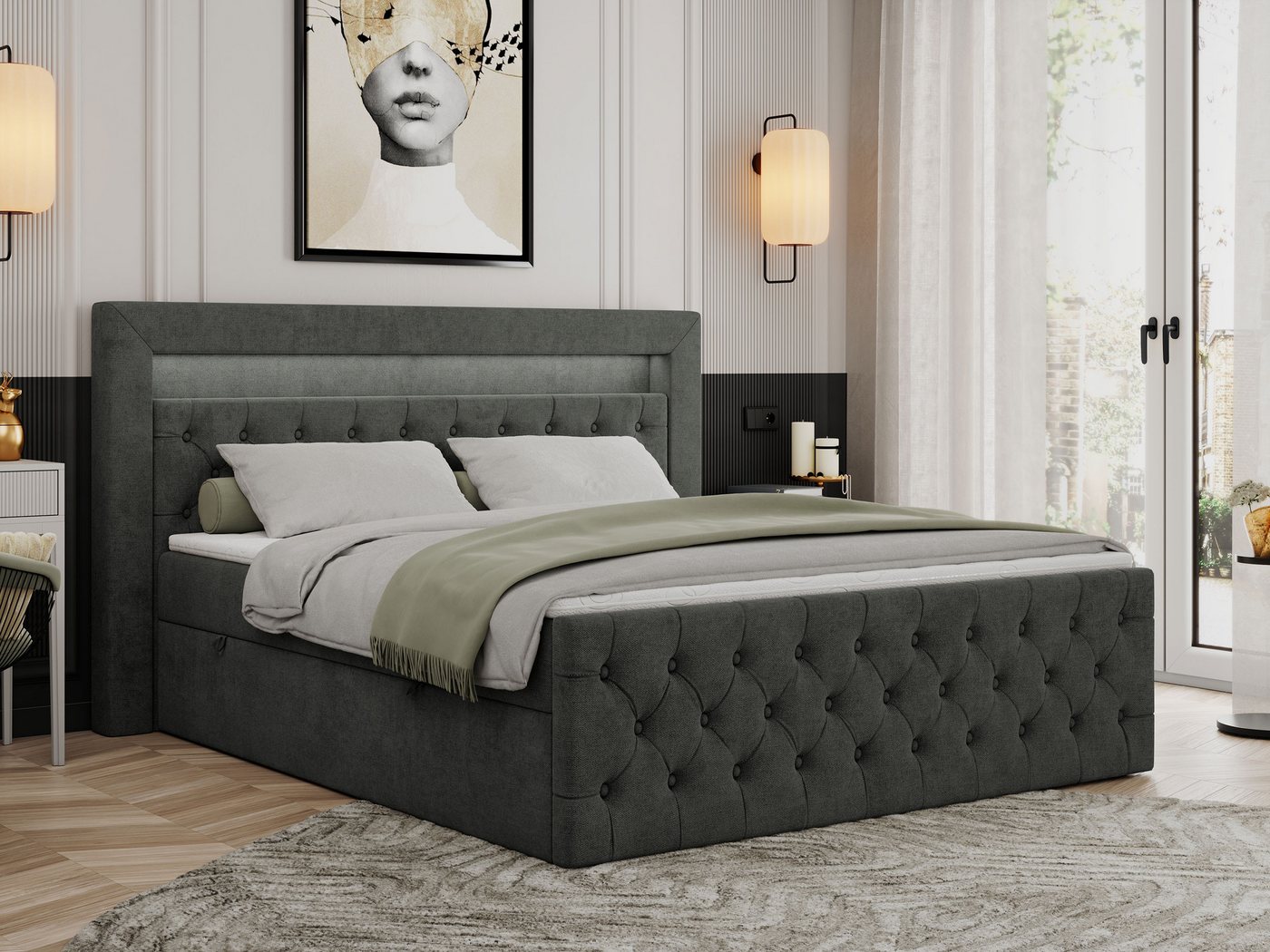 MKS MÖBEL Boxspringbett GOLD9 (Set, Packung, H3-Matratze, Bettkästen, T30-Schaum, 7 Härtezonen), Doppelbett mit Multipocket-Matratzen, Topper, Polsterbett MKS MÖBEL Boxspringbett GOLD9 (Set, Packung, H3-Matratze, Bettkästen, T30-Schaum, 7 Härtezonen), Doppelbett mit Multipocket-Matratzen, Topper, Polsterbett von MKS MÖBEL