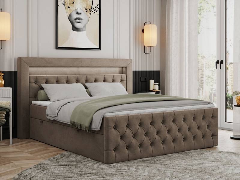 MKS MÖBEL Boxspringbett GOLD9 (Set, Packung, H3-Matratze, Bettkästen, T30-Schaum, 7 Härtezonen), Doppelbett mit Multipocket-Matratzen, Topper, Polsterbett von MKS MÖBEL