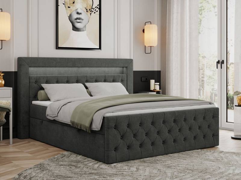 MKS MÖBEL Boxspringbett GOLD9 (Set, Packung, H3-Matratze, Bettkästen, T30-Schaum, 7 Härtezonen), Doppelbett mit Multipocket-Matratzen, Topper, Polsterbett von MKS MÖBEL