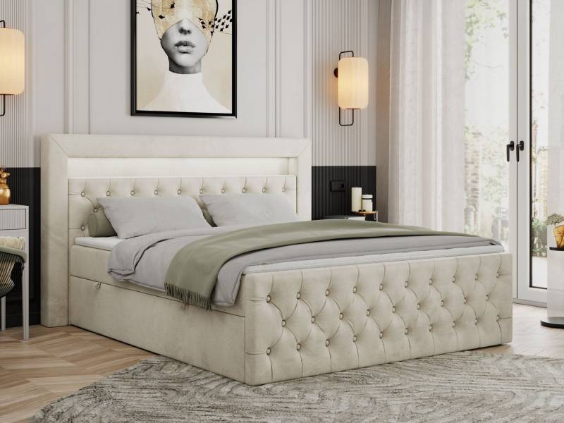 MKS MÖBEL Boxspringbett GOLD9 (Set, Packung, H3-Matratze, Bettkästen, T30-Schaum, 7 Härtezonen), Doppelbett mit Multipocket-Matratzen, Topper, Polsterbett von MKS MÖBEL