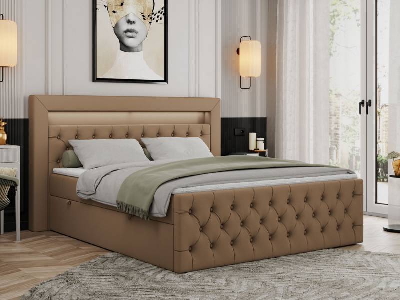 MKS MÖBEL Boxspringbett GOLD9 (Set, Packung, H3-Matratze, Bettkästen, T30-Schaum, 7 Härtezonen), Doppelbett mit Multipocket-Matratzen, Topper, Polsterbett von MKS MÖBEL