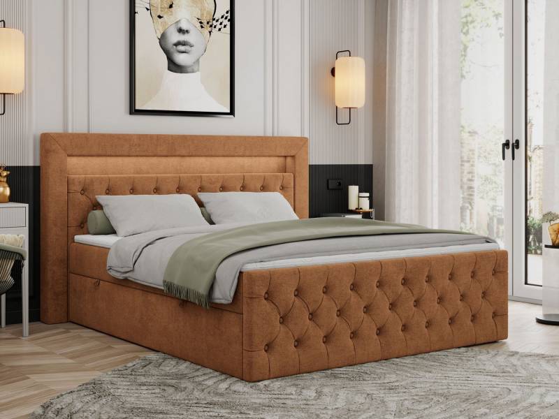 MKS MÖBEL Boxspringbett GOLD9 (Set, Packung, H3-Matratze, Bettkästen, T30-Schaum, 7 Härtezonen), Doppelbett mit Multipocket-Matratzen, Topper, Polsterbett von MKS MÖBEL