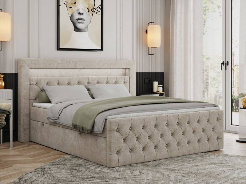 MKS MÖBEL Boxspringbett GOLD9 (Set, Packung, H3-Matratze, Bettkästen, T30-Schaum, 7 Härtezonen), Doppelbett mit Multipocket-Matratzen, Topper, Polsterbett von MKS MÖBEL