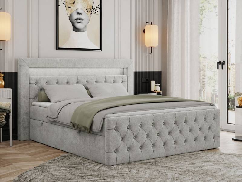 MKS MÖBEL Boxspringbett GOLD9 (Set, Packung, H3-Matratze, Bettkästen, T30-Schaum, 7 Härtezonen), Doppelbett mit Multipocket-Matratzen, Topper, Polsterbett von MKS MÖBEL