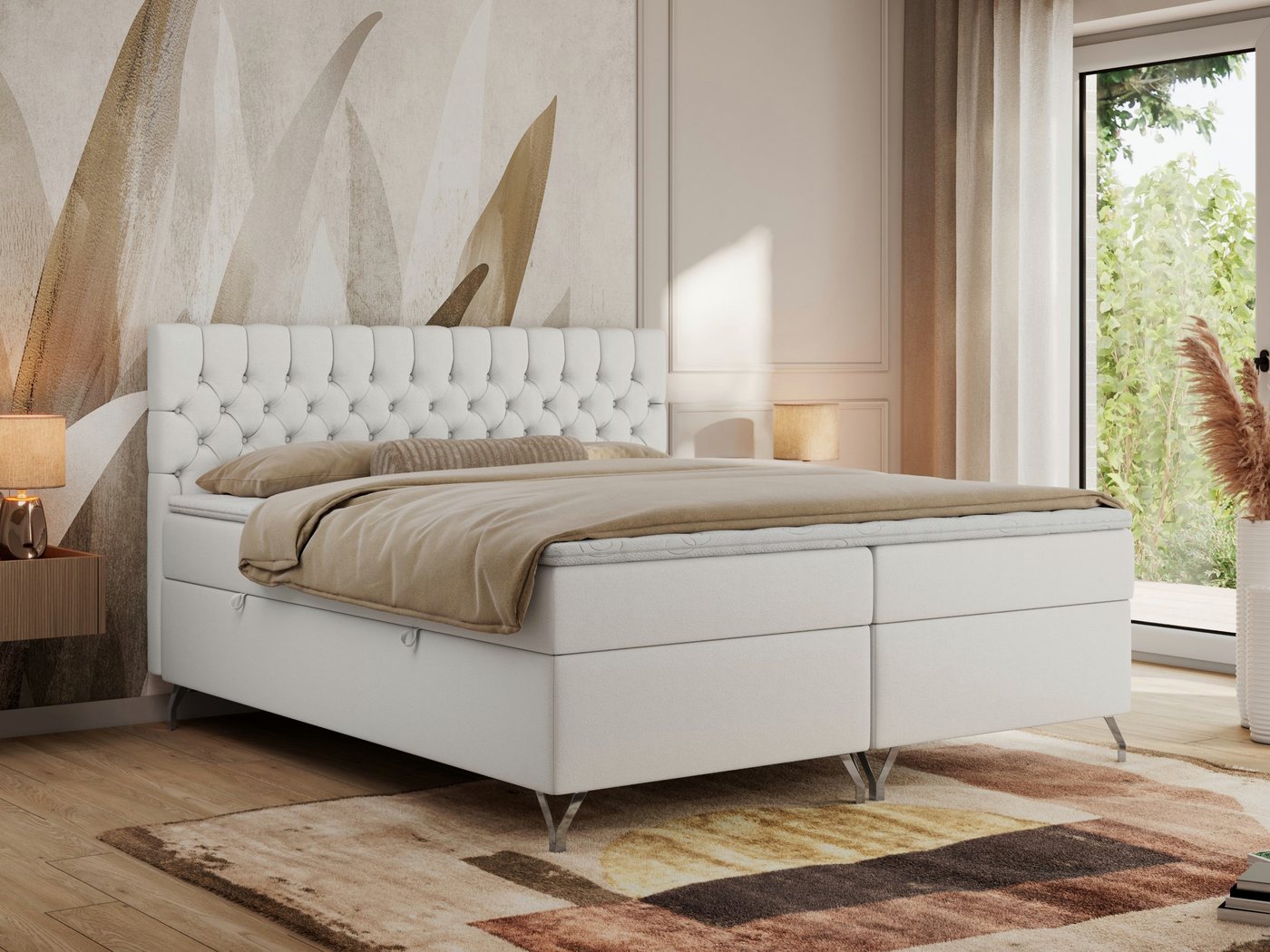 MKS MÖBEL Boxspringbett GRIMALDI (Set, Packung, topper T25, Zwei Bettkästen, Gepolstertes Kopfteil, Stauraum), Doppelbett mit Multipocket-Matratze, für Schlafzimmer, Polsterbett von MKS MÖBEL