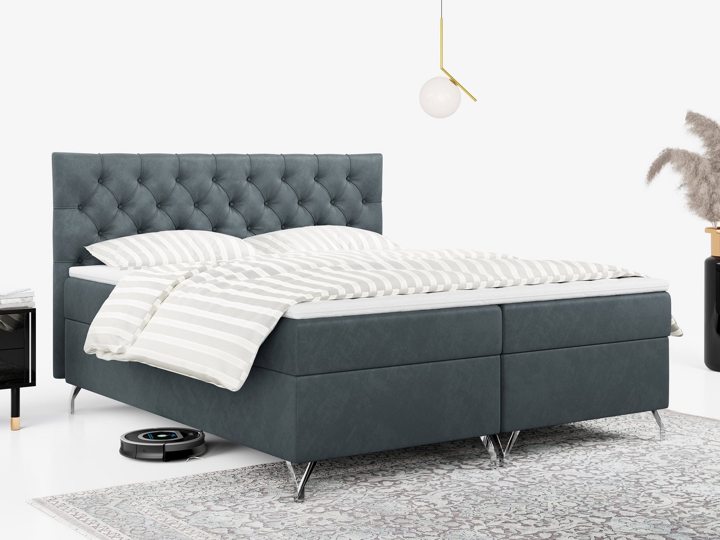 MKS MÖBEL Boxspringbett GRIMALDI, Doppelbett mit Multipocket-Matratze für Schlafzimmer von MKS MÖBEL