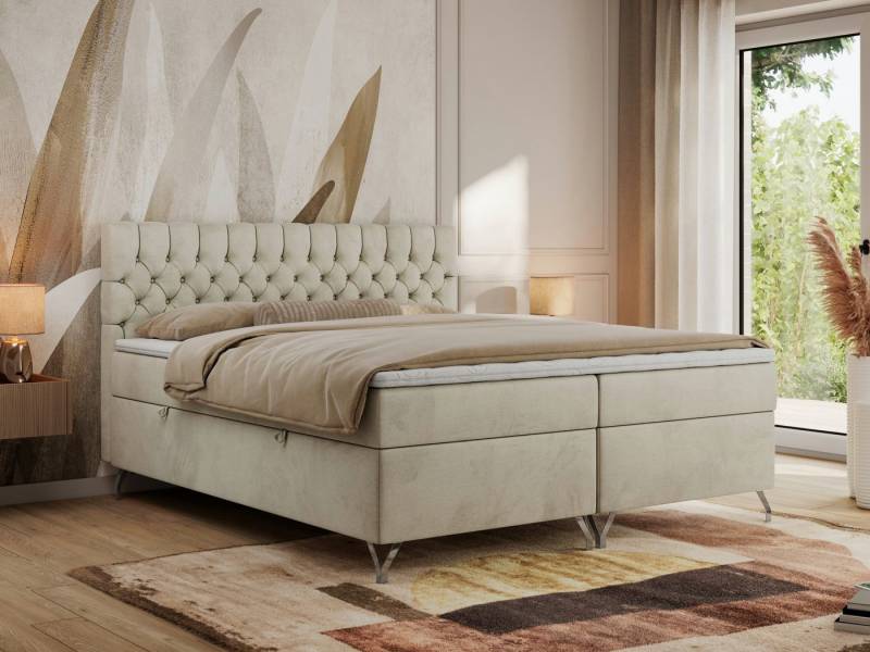 MKS MÖBEL Boxspringbett GRIMALDI (Set, Packung, topper T25, Zwei Bettkästen, Gepolstertes Kopfteil, Stauraum), Doppelbett mit Multipocket-Matratze, für Schlafzimmer, Polsterbett von MKS MÖBEL