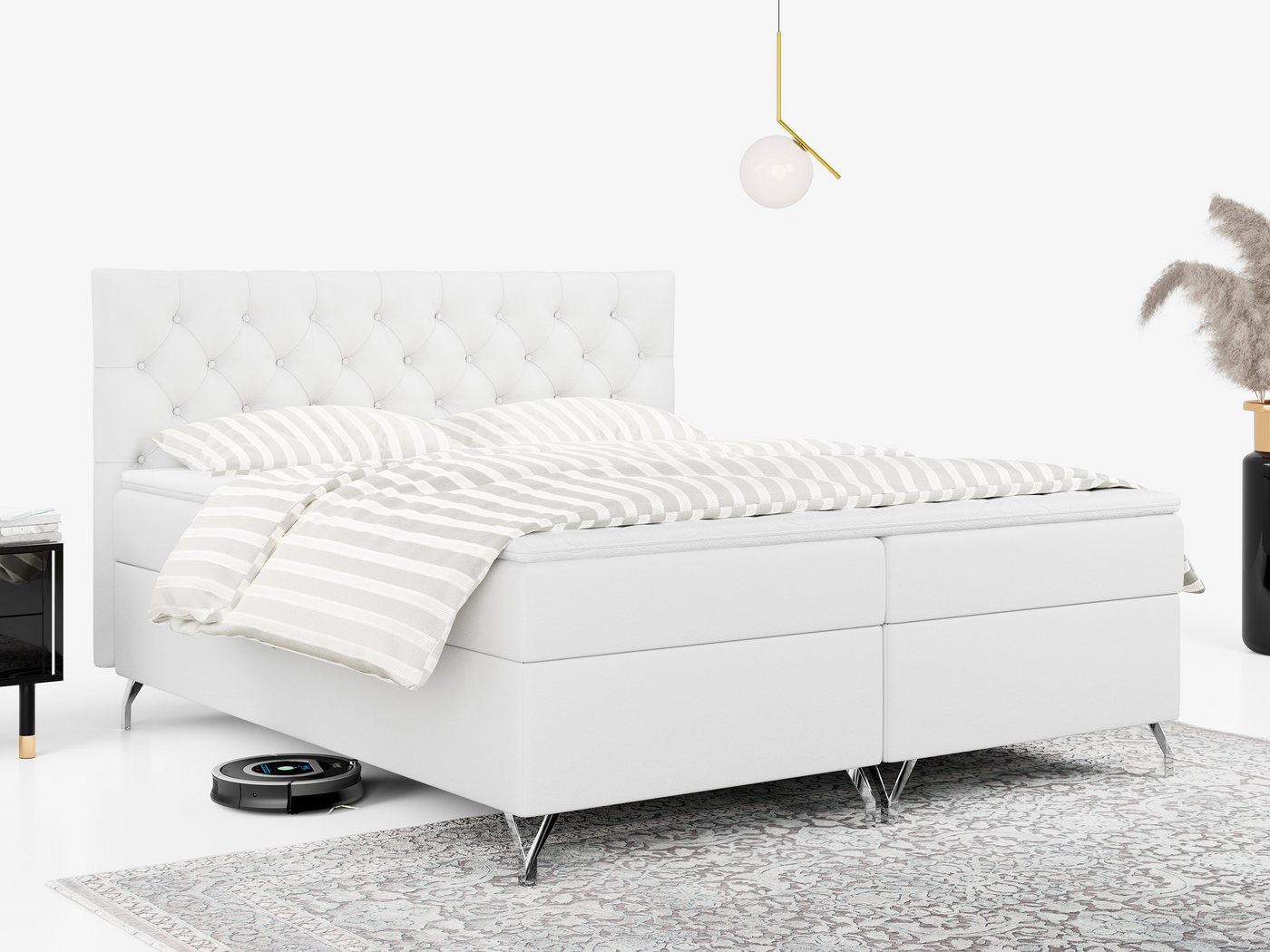 MKS MÖBEL Boxspringbett GRIMALDI (Set, Packung, topper T25, Zwei Bettkästen, Gepolstertes Kopfteil, Stauraum), Doppelbett mit Multipocket-Matratze, für Schlafzimmer, Polsterbett von MKS MÖBEL