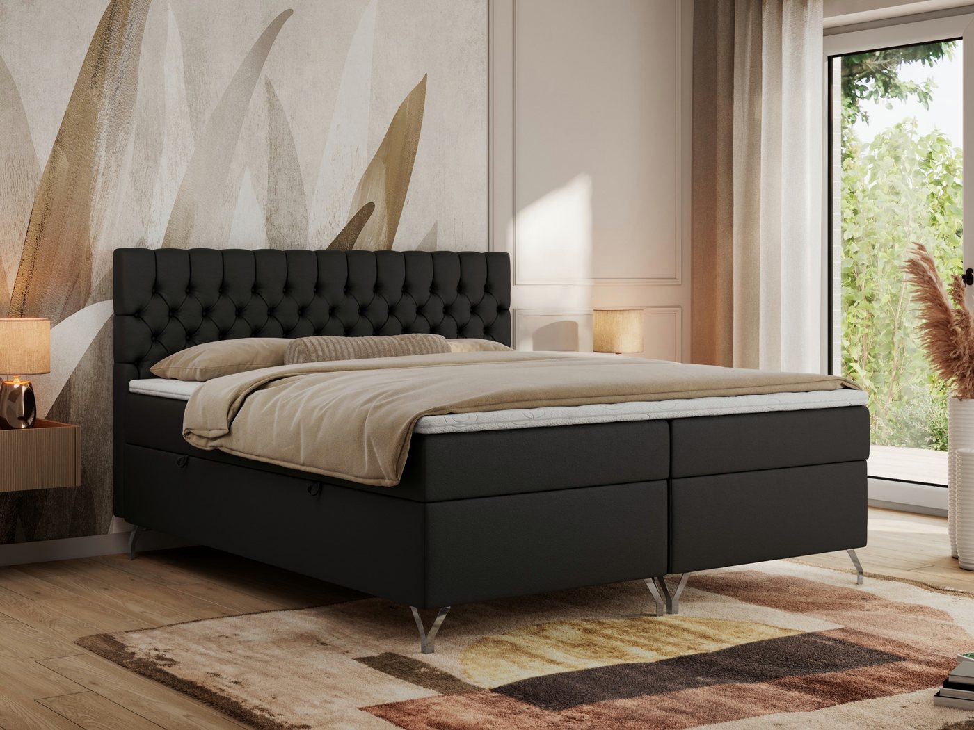 MKS MÖBEL Boxspringbett GRIMALDI (Set, Packung, topper T25, Zwei Bettkästen, Gepolstertes Kopfteil, Stauraum), Doppelbett mit Multipocket-Matratze, für Schlafzimmer, Polsterbett von MKS MÖBEL