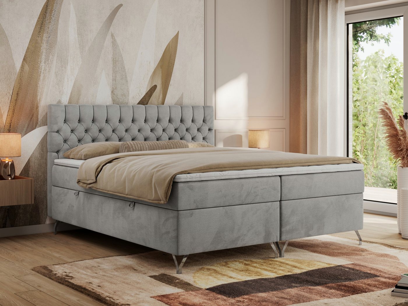 MKS MÖBEL Boxspringbett GRIMALDI (Set, Packung, topper T25, Zwei Bettkästen, Gepolstertes Kopfteil, Stauraum), Doppelbett mit Multipocket-Matratze, für Schlafzimmer, Polsterbett von MKS MÖBEL