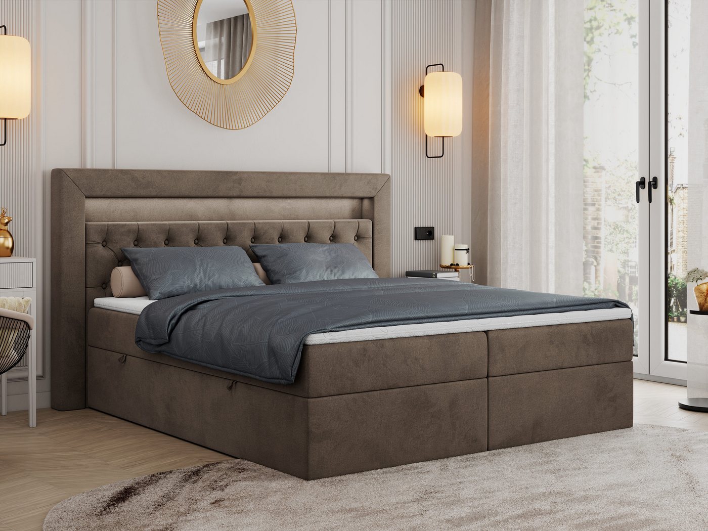 MKS MÖBEL Boxspringbett Gold 6 (Set, Packung, Polsterbett, Kopfstütze, T30-Schaum, 7 Härtezonen), mit Bettkästen, Doppelbett mit Multipocket-Matratzen und Topper von MKS MÖBEL