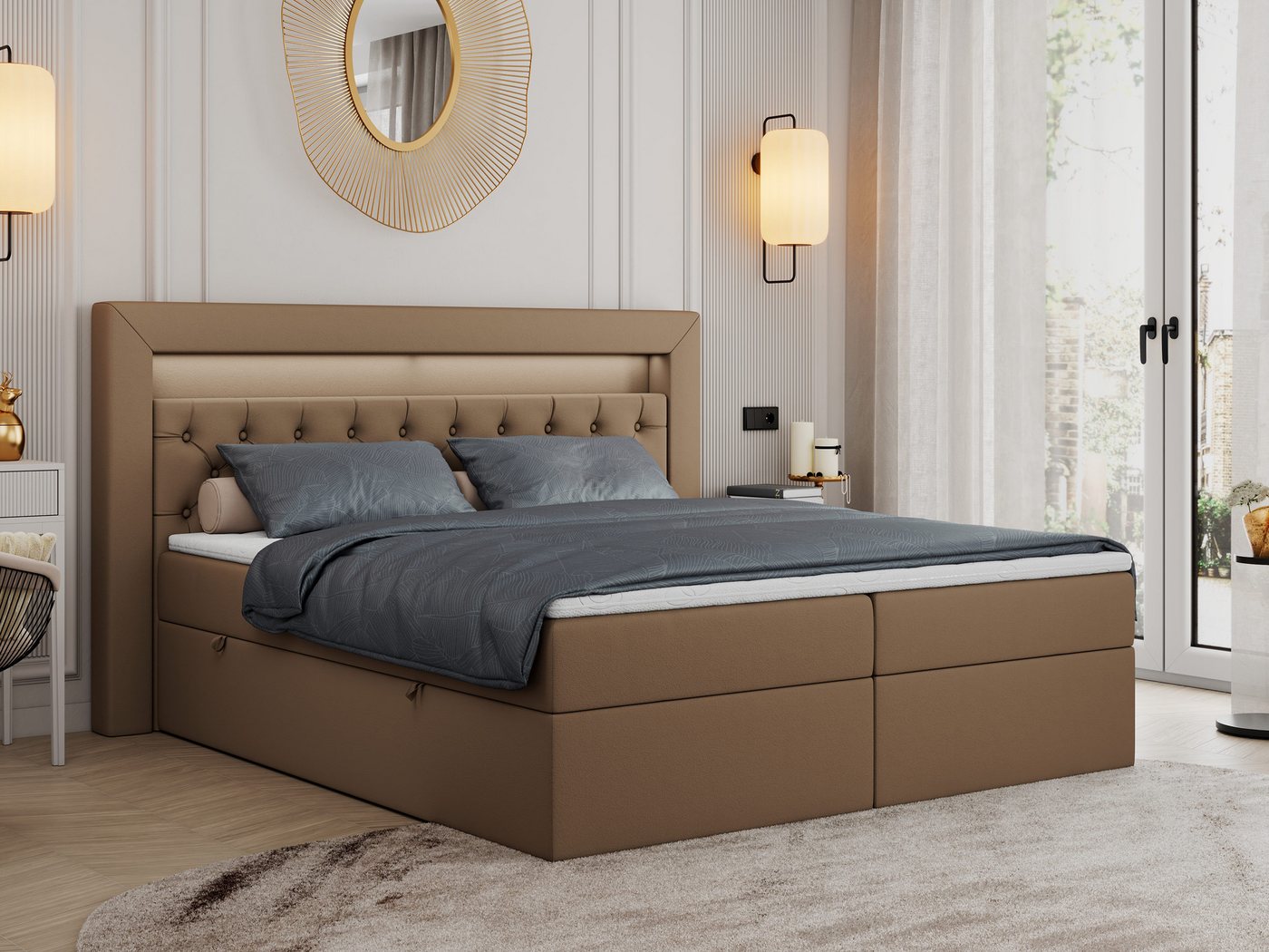 MKS MÖBEL Boxspringbett Gold 6, mit Bettkasten, Doppelbett mit Multipocket-Matratze und Topper von MKS MÖBEL