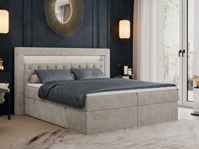 MKS MÖBEL Boxspringbett Gold 6 (Set, Packung, Polsterbett, Kopfstütze, T30-Schaum, 7 Härtezonen), mit Bettkästen, Doppelbett mit Multipocket-Matratzen und Topper von MKS MÖBEL