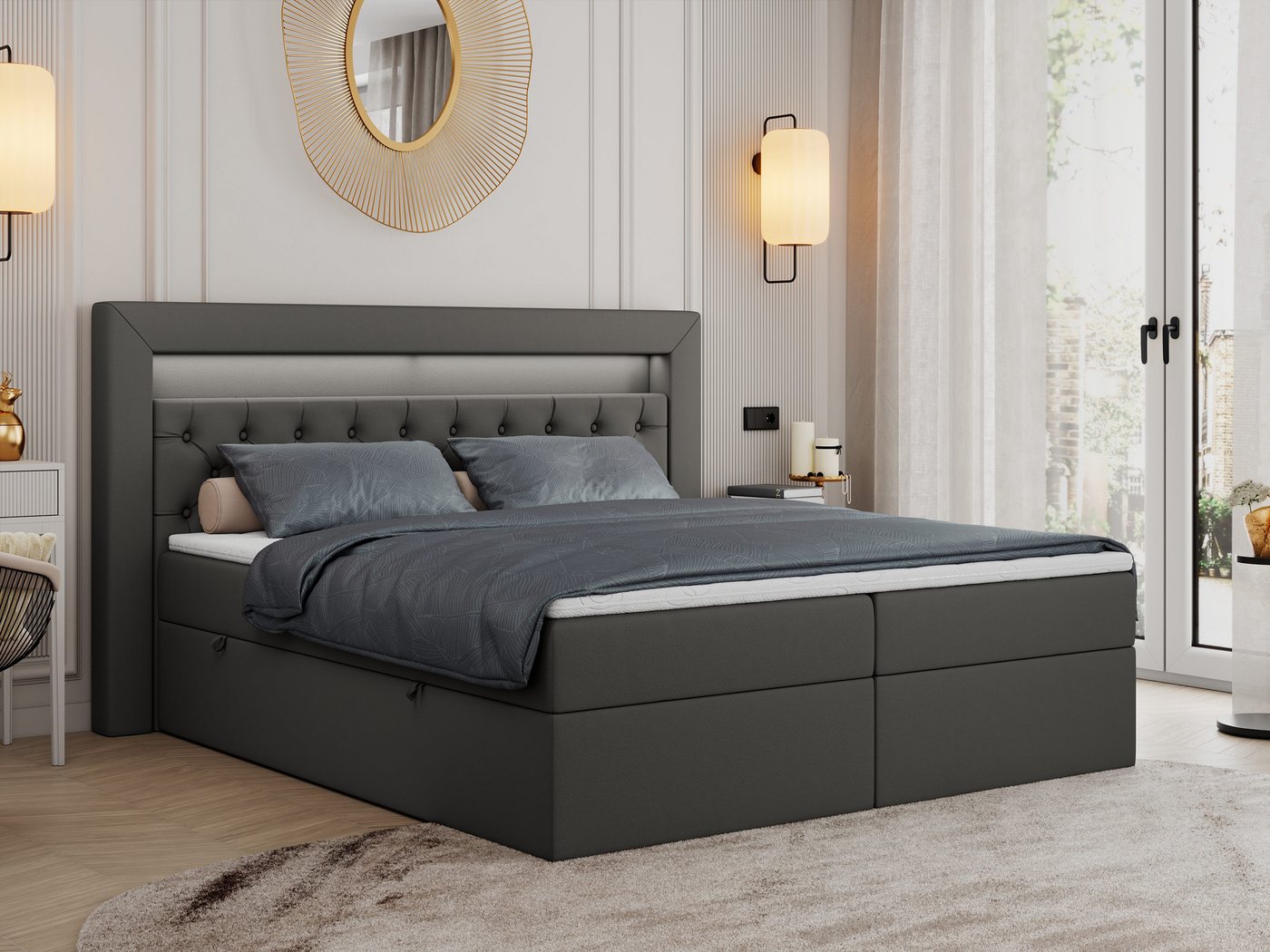 MKS MÖBEL Boxspringbett Gold 6, mit Bettkasten, Doppelbett mit Multipocket-Matratze und Topper von MKS MÖBEL