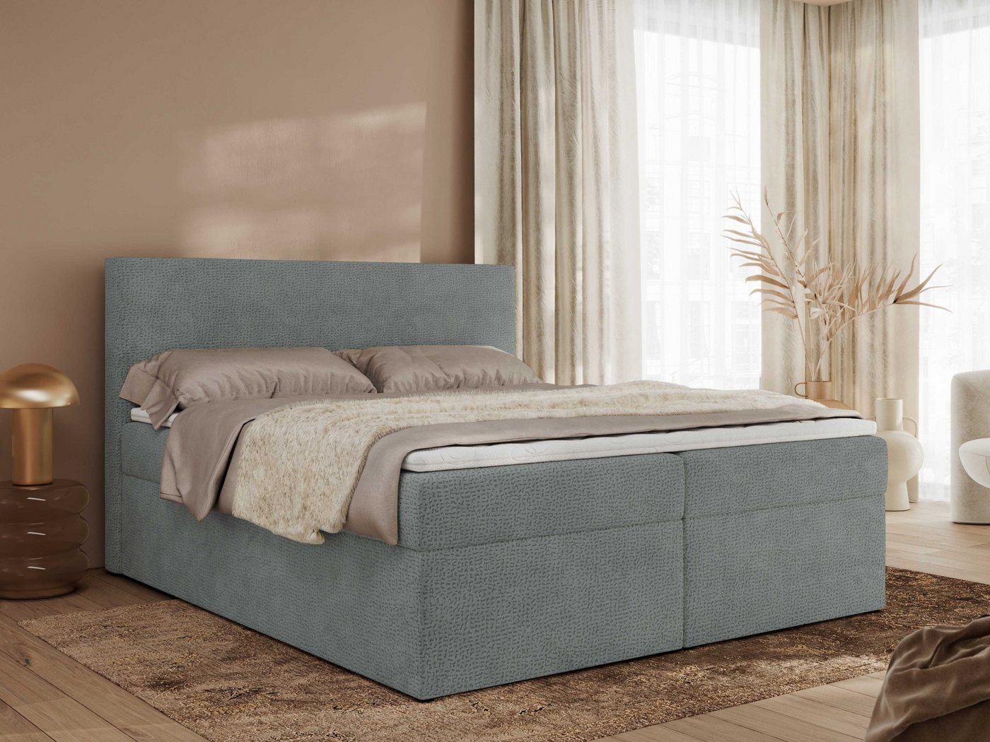 MKS MÖBEL Boxspringbett JAGUAR (Packung, Set, Gepolstertes Kopfteil, Topper T25, Polsterbett, T30-Schaum), Boxspringbett, Doppelbett, Struktur Dekostoff, Multipocket-Matratzen von MKS MÖBEL