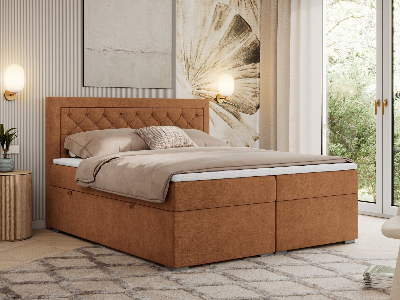MKS MÖBEL Boxspringbett JASIR (Packung, Set, T30-Schaum, 7 Härtezonen, Topper T25, Polsterbett), Doppelbett, Multipocket-Matratzen, gesteppte Kopfstütze von MKS MÖBEL
