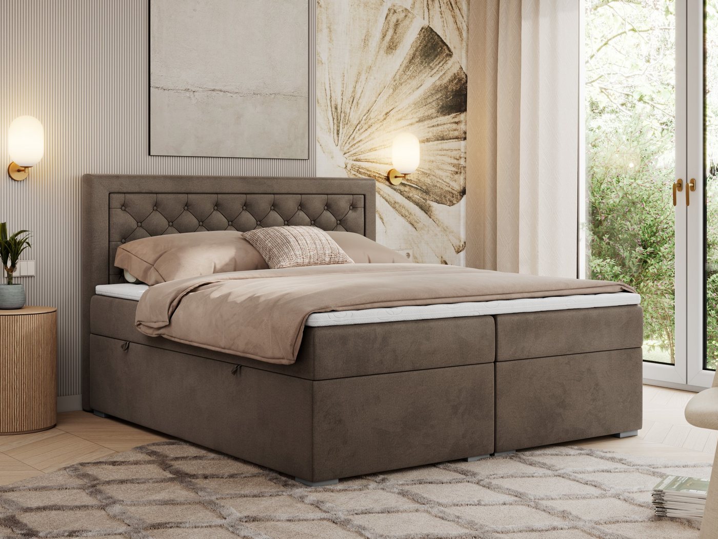 MKS MÖBEL Boxspringbett JASIR (Packung, Set, T30-Schaum, 7 Härtezonen, Topper T25, Polsterbett), Doppelbett, Multipocket-Matratzen, gesteppte Kopfstütze von MKS MÖBEL