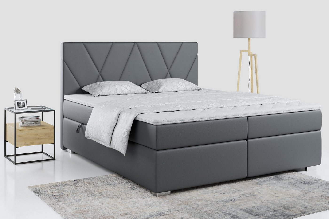 MKS MÖBEL Boxspringbett KARA, Doppelbett mit Multipocket-Matratze und Topper von MKS MÖBEL