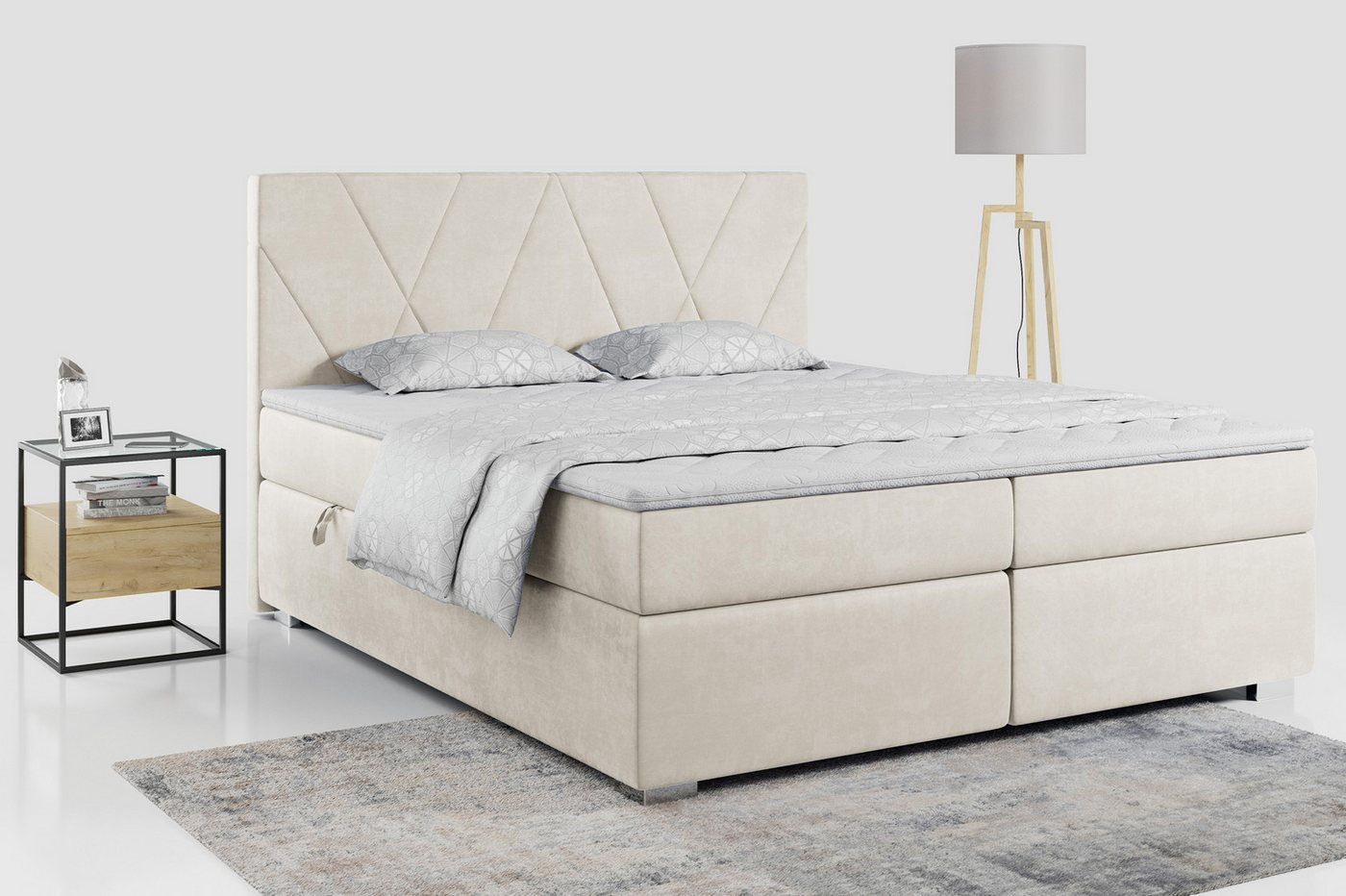 MKS MÖBEL Boxspringbett KARA, Doppelbett mit Multipocket-Matratze und Topper von MKS MÖBEL