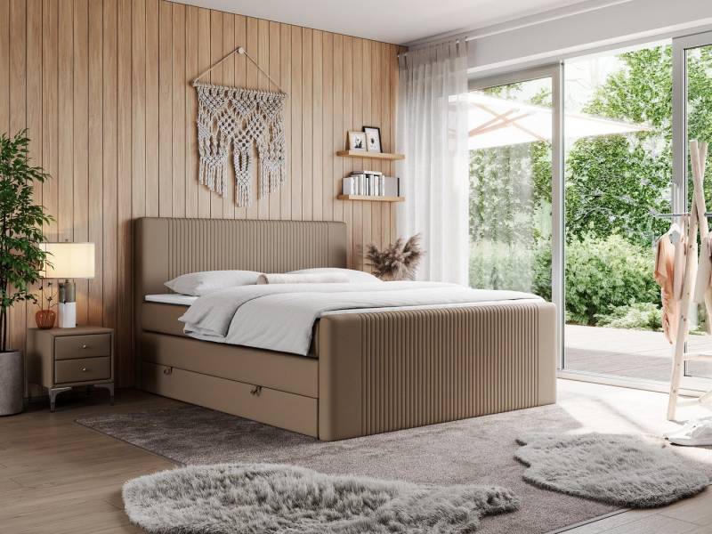 MKS MÖBEL Boxspringbett KING DOREN (Topper T25, Doppelbett, Bonellfedern), mit zwei Bettkästen, Multipocket-Matratzen mit T30-Schaum von MKS MÖBEL