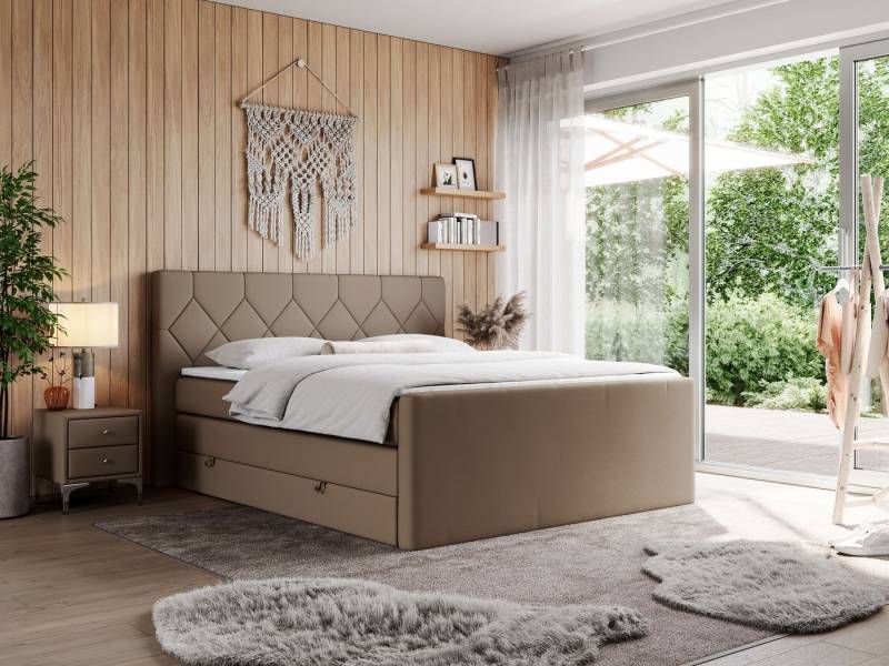 MKS MÖBEL Boxspringbett KING EIGAR (Packung, Set, Topper T25, T30-Schaum, Multipocket-Matratzen, zwei Bettkästen), Doppelbett, einem genähten Kopfteil, mit fünf Matratzen von MKS MÖBEL