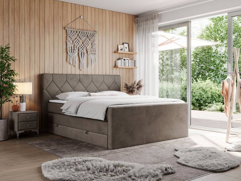 MKS MÖBEL Boxspringbett KING EIGAR (Packung, Set, Topper T25, T30-Schaum, Multipocket-Matratzen, zwei Bettkästen), Doppelbett, einem genähten Kopfteil, mit fünf Matratzen von MKS MÖBEL
