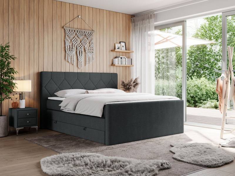 MKS MÖBEL Boxspringbett KING EIGAR (Packung, Set, Topper T25, T30-Schaum, Multipocket-Matratzen, zwei Bettkästen), Doppelbett, einem genähten Kopfteil, mit fünf Matratzen von MKS MÖBEL